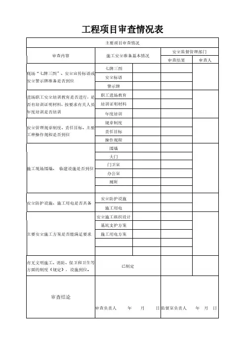 工程项目审查情况表模板