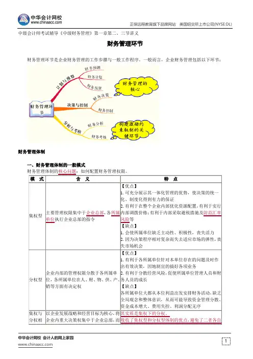 财务管理环节--中级会计师考试辅导《中级财务管理》第一章第二、三节讲义