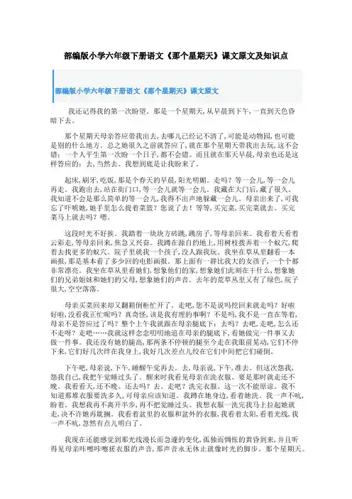 部编版小学六年级下册语文《那个星期天》课文原文及知识点