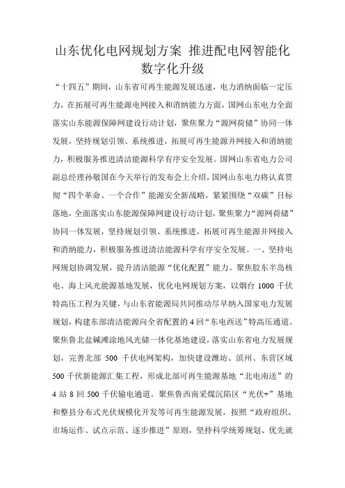 山东优化电网规划方案 推进配电网智能化数字化升级 