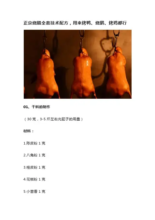 正宗烧腊全套技术配方,用来烤鸭、烧鹅、烤鸡都行 路边摊锡纸花甲粉技术配方揭秘