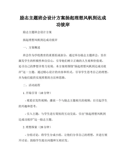 励志主题班会设计方案扬起理想风帆到达成功彼岸
