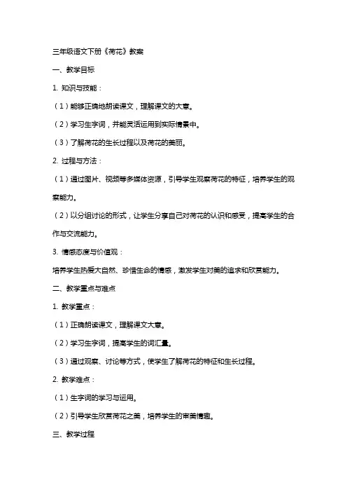 三年级语文下册《荷花》教案