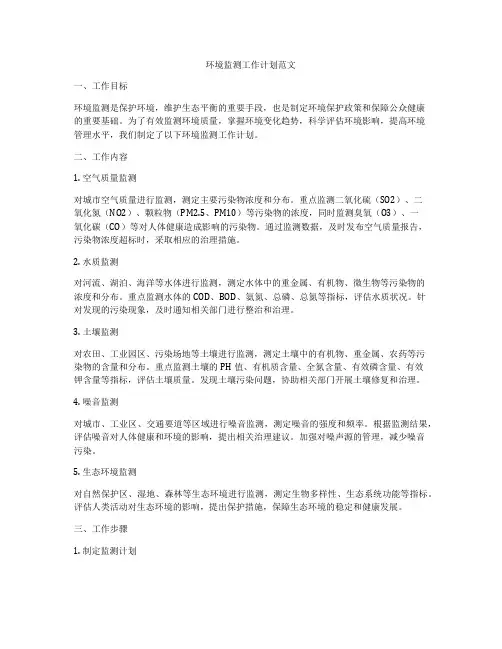 环境监测工作计划范文
