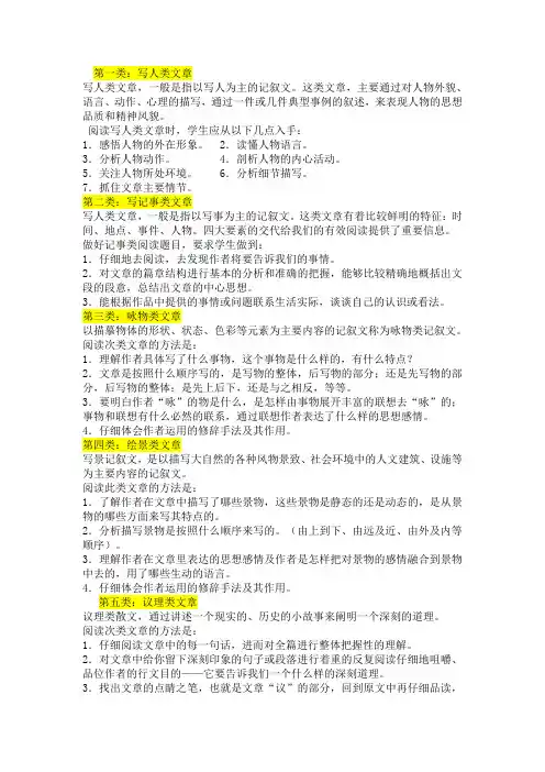 小学初中语文阅读分类8种