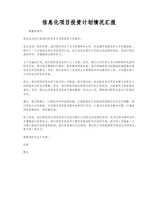 信息化项目投资计划情况汇报