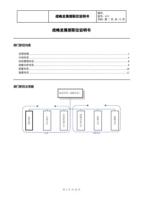 战略发展部岗位职责