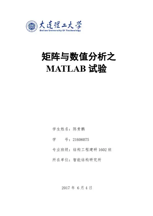 大连理工大学矩阵与数值分析MATLAB上机实验