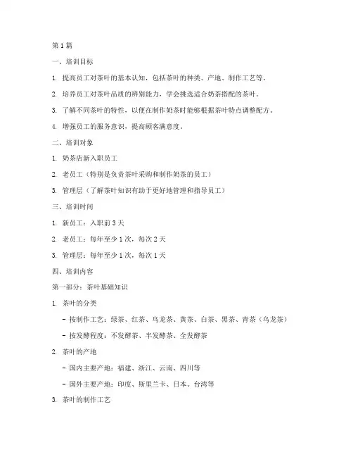 奶茶店茶叶知识培训方案(3篇)