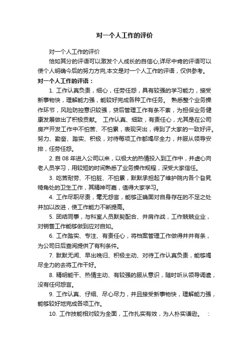 对一个人工作的评价