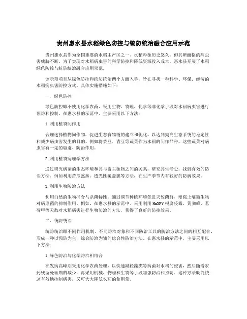 贵州惠水县水稻绿色防控与统防统治融合应用示范