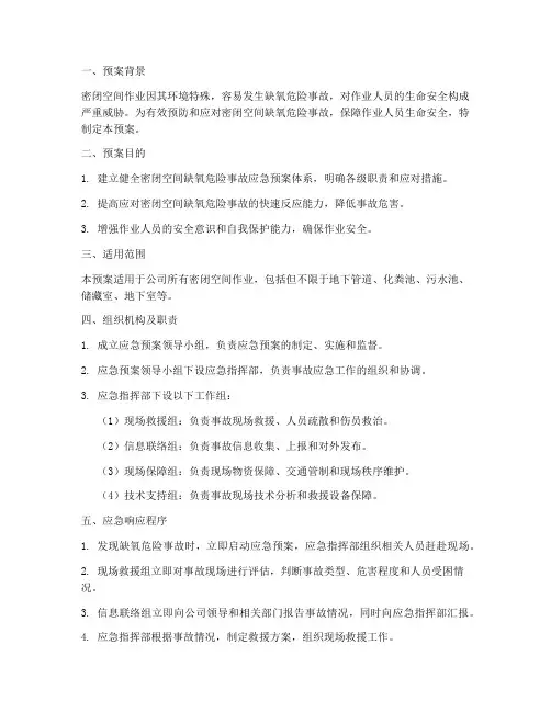 密闭空间缺氧危险事故应急预案