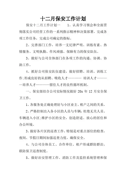 十二月保安工作计划