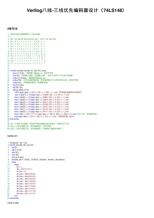 Verilog八线-三线优先编码器设计（74LS148）