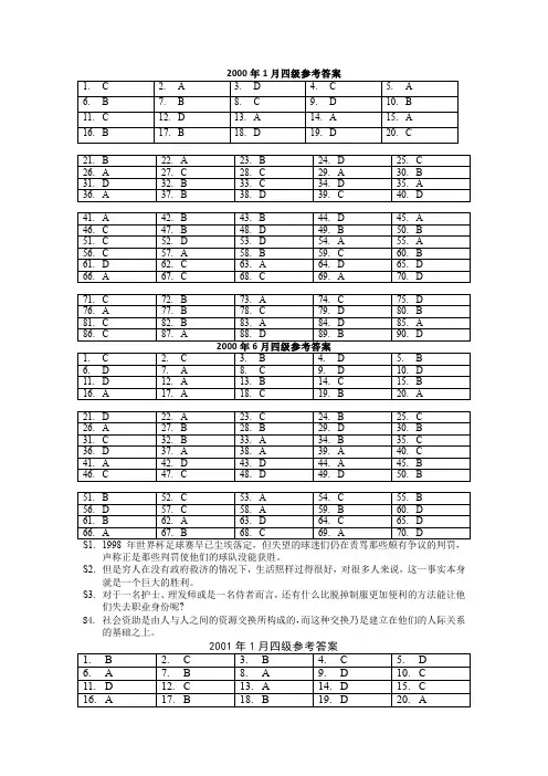 四级答案00-07年打印完整版