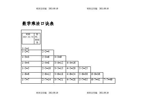 数学乘法口诀表之欧阳治创编