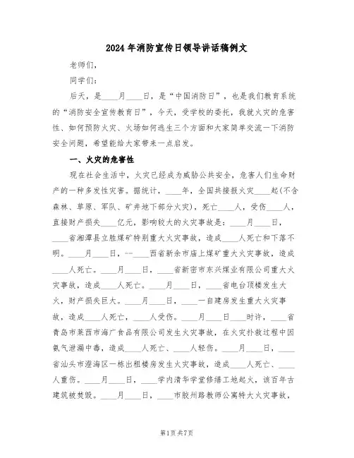 2024年消防宣传日领导讲话稿例文(3篇)
