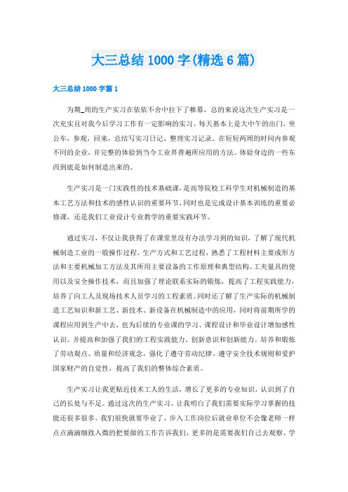 大三总结1000字(精选6篇)