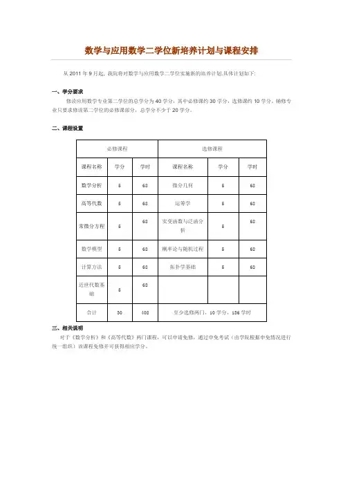 北航数学与应用数学二学位新培养计划与课程安排