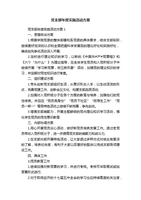 党支部年度实施活动方案