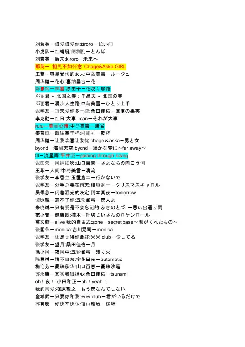日文歌翻译到中文歌曲的名录