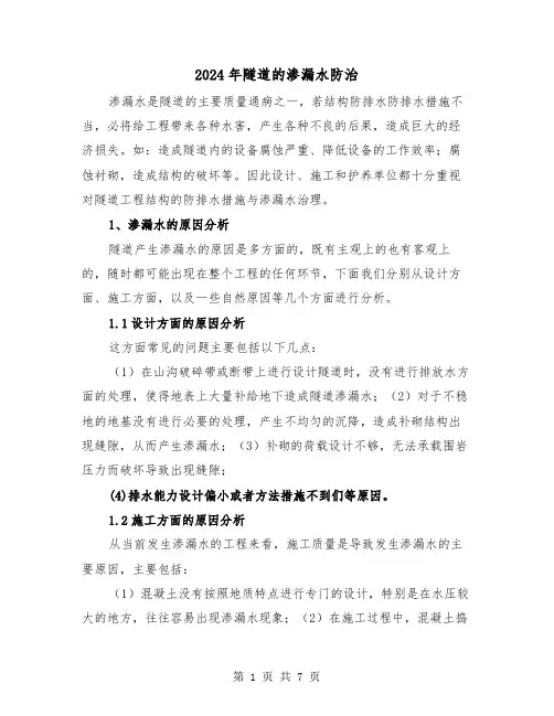 2024年隧道的渗漏水防治(三篇)