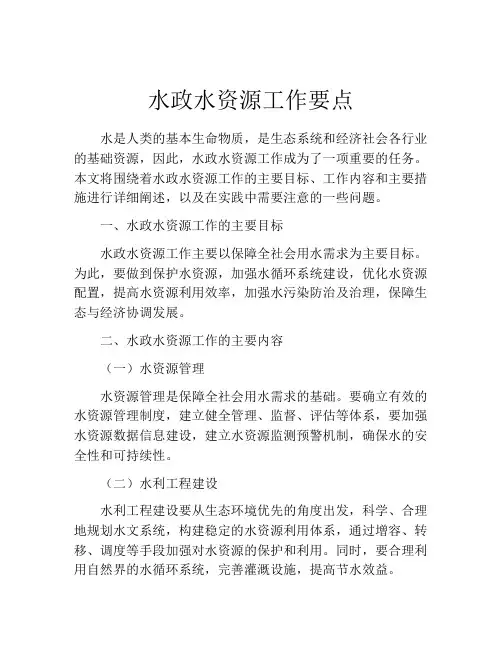 水政水资源工作要点