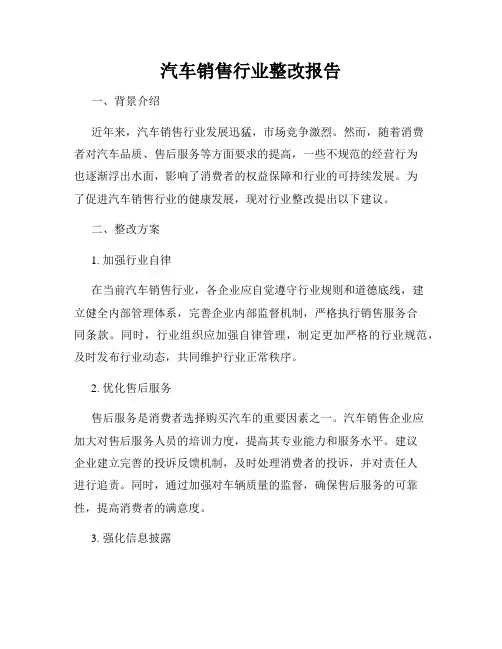 汽车销售行业整改报告