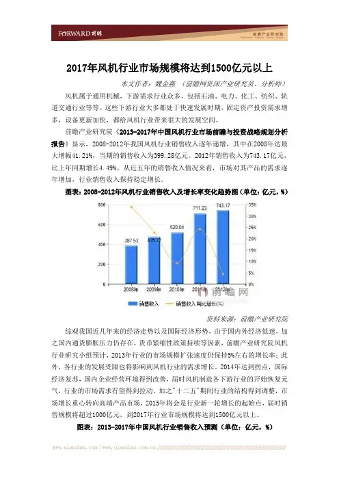 2017年风机行业市场规模将达到1500亿元以上