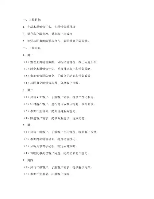 汽车销售每周工作计划