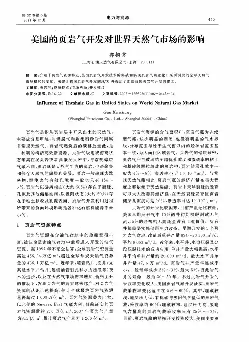 美国的页岩气开发对世界天然气市场的影响