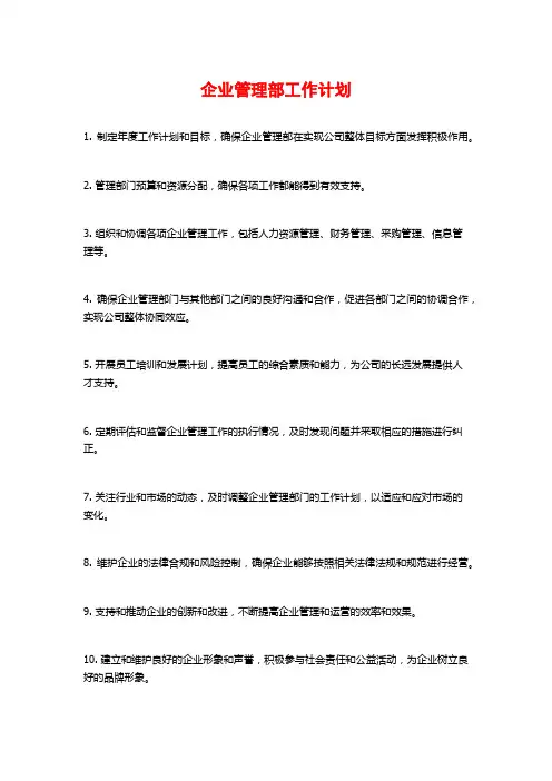 企业管理部工作计划 (2)