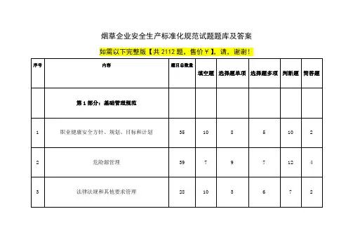 YCT 烟草企业安全生产标准化规范试题及答案