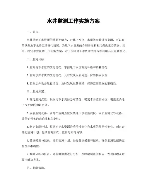 水井监测工作实施方案
