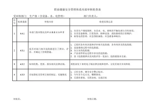 环境管理体系内部审核检查表(生产部、设备管理)