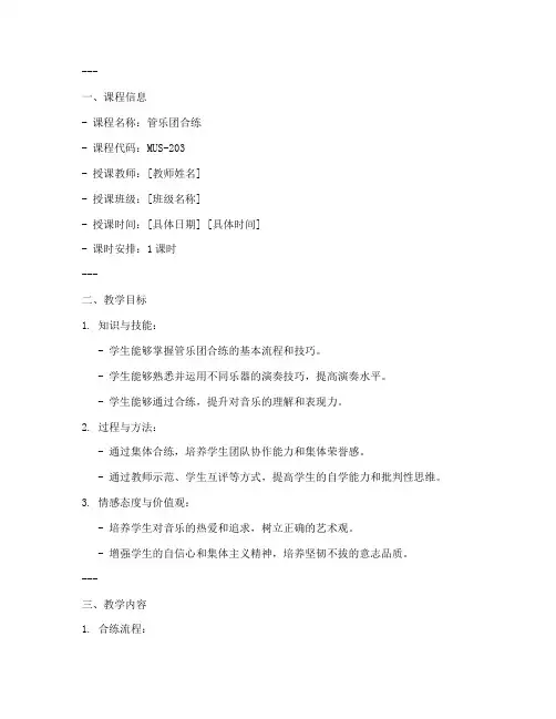 管乐团合练课教案模板范文