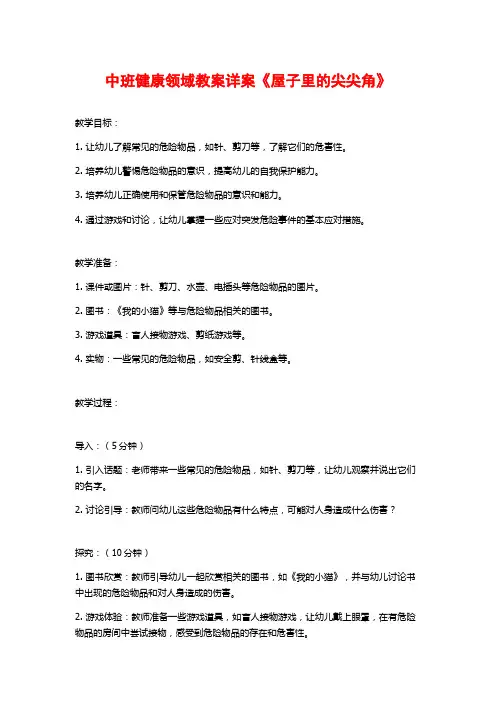 中班健康领域教案详案《屋子里的尖尖角》