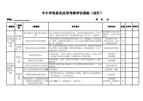 中小学信息化应用考核评估指标