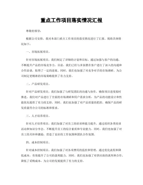 重点工作项目落实情况汇报