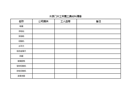 木工所需工具材料清单