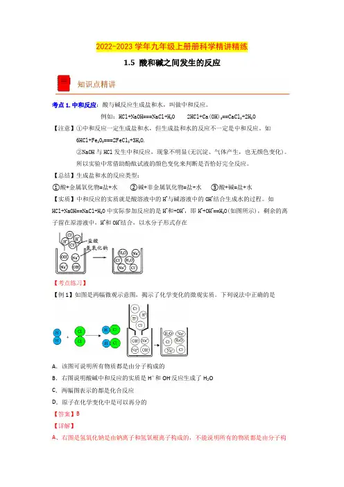 酸和碱之间发生的反应(解析版)-2022-2023学年九年级上册科学(浙教版)