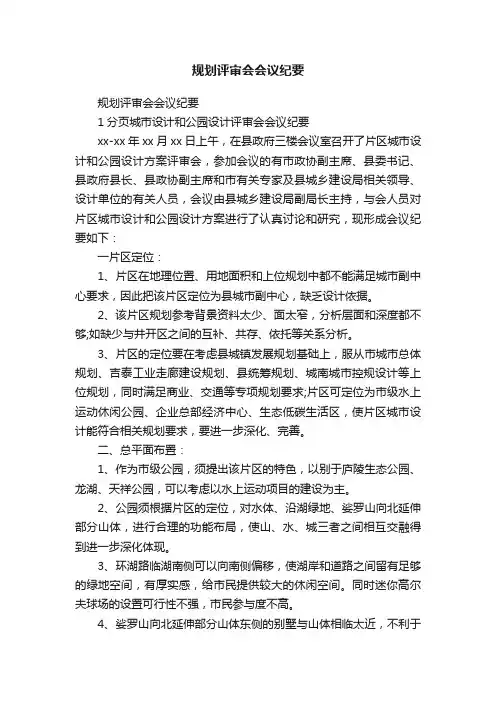 规划评审会会议纪要