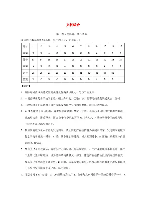 云南师大附中高考文综适应性月考卷