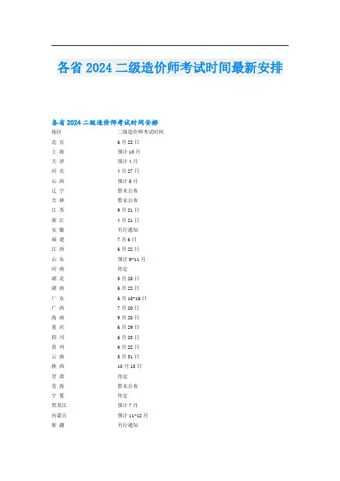 各省2024二级造价师考试时间最新安排