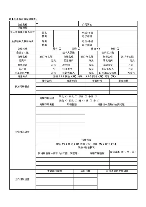 表企业基本情况调查表