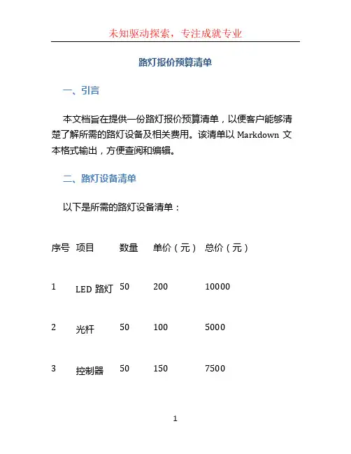 路灯报价预算清单