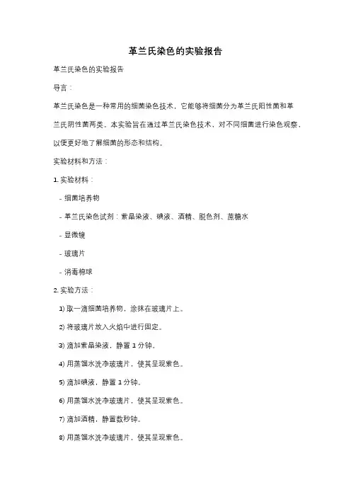 革兰氏染色的实验报告