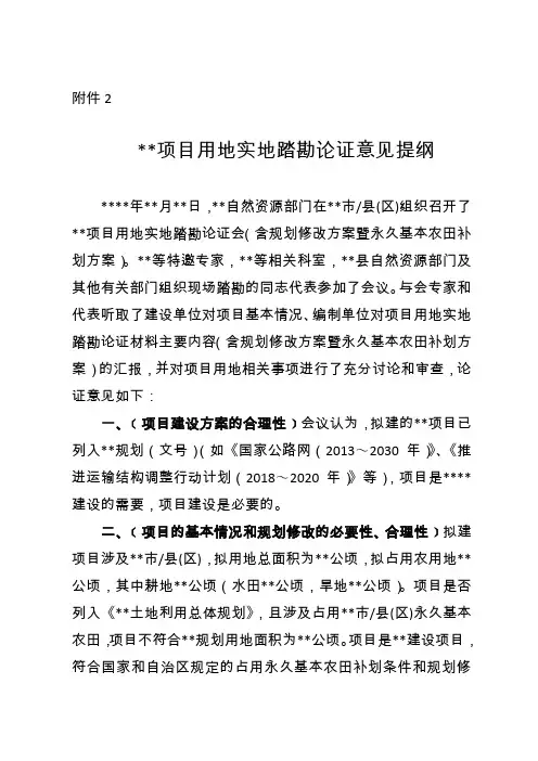 项目用地实地踏勘论证意见提纲