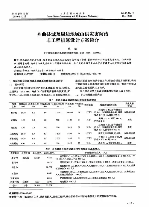 舟曲县城及周边地域山洪灾害防治非工程措施设计方案简介