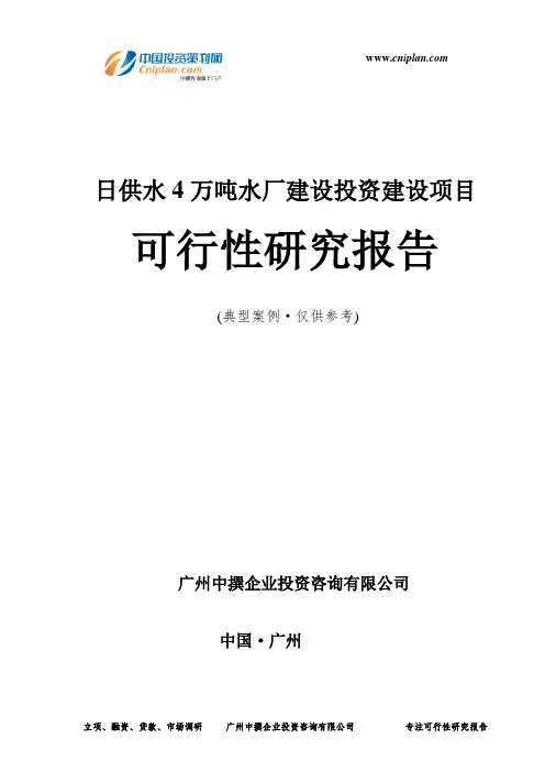 日供水4万吨水厂建设投资建设项目可行性研究报告-广州中撰咨询